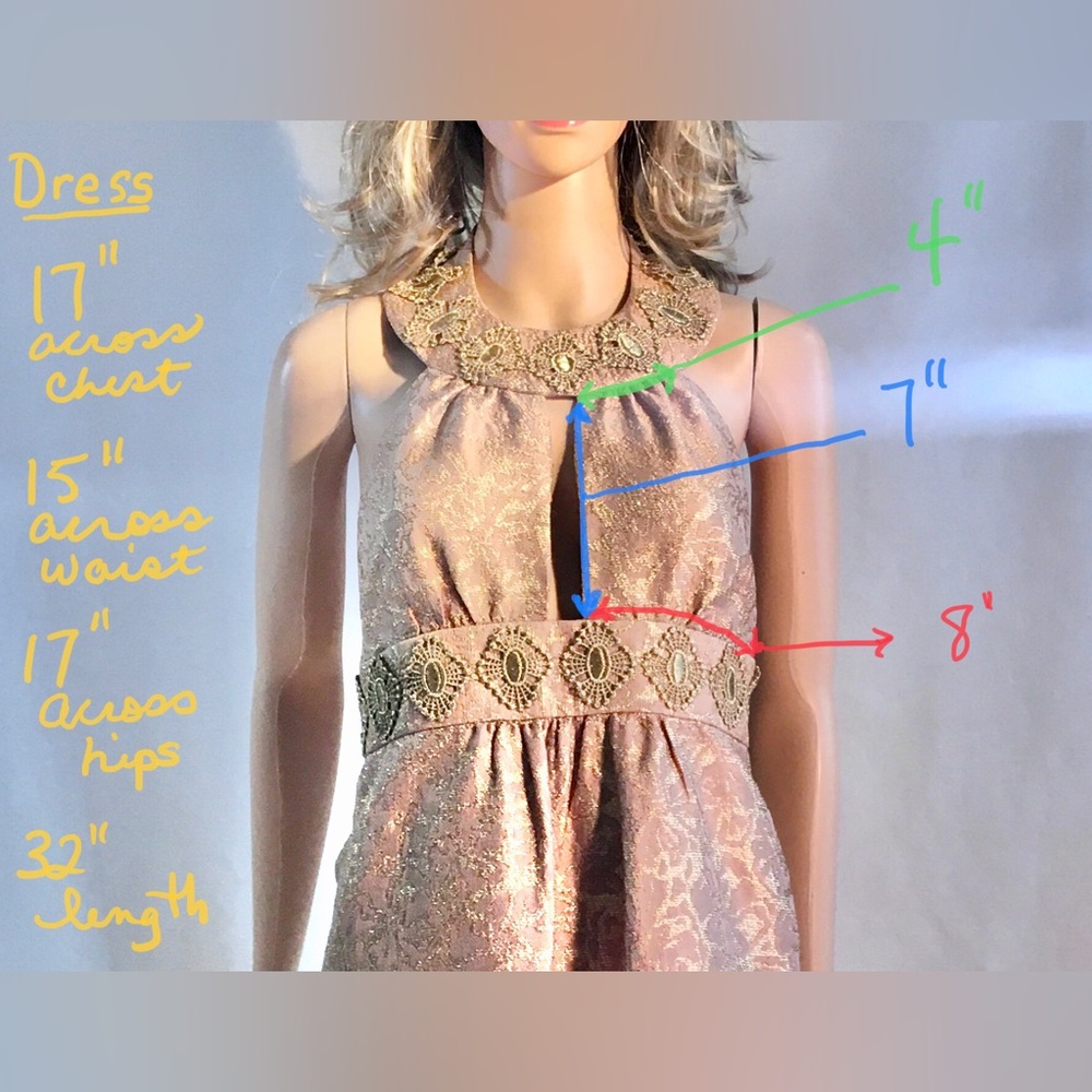MILLY Gold Halter top Mini dress and cropped jacket Metallic Backless Size 4 - Picture 11 of 15